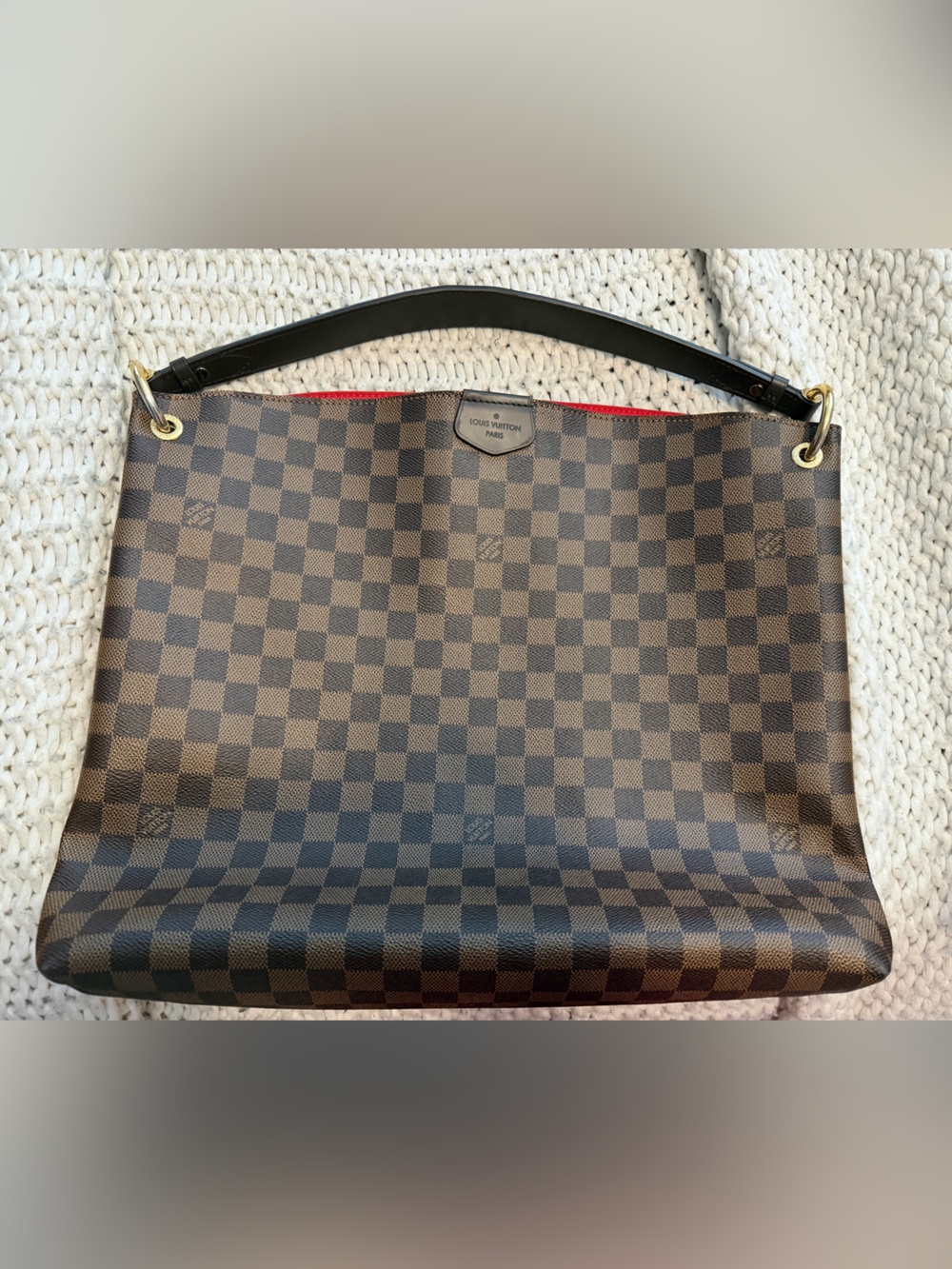 Louis Vuitton Graceful MM Brown Damier Canvas Shoulder Bag with Red Interior
